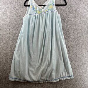 Vintage Barbizon Blue Nightgown With Lace Trim & Floral Embroidery Size Small